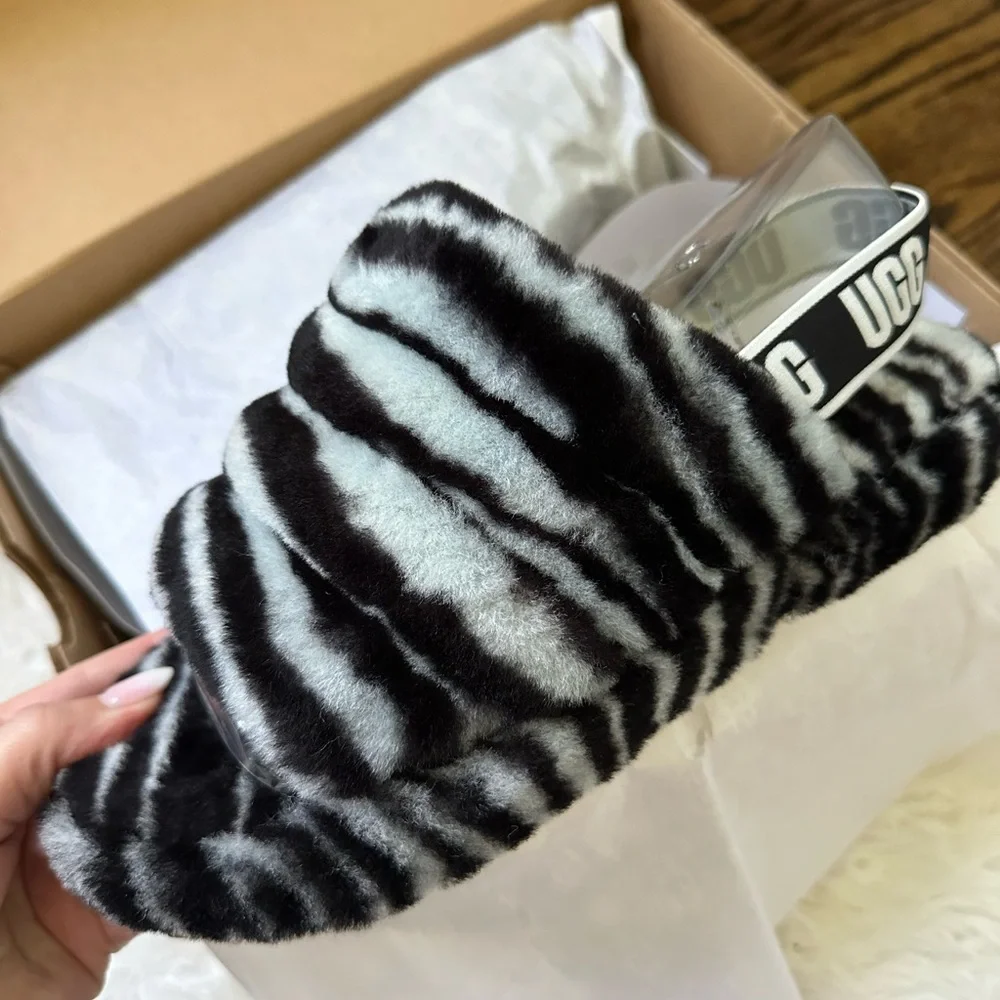 UGG fluff slides zebra